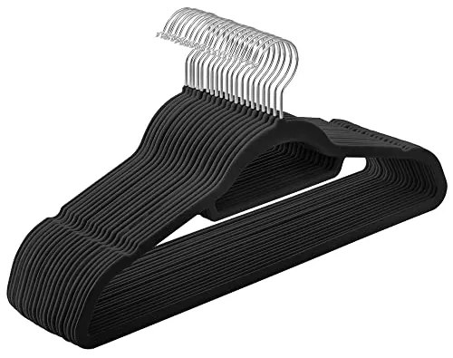 Detské vešiaky na oblečenie, zamatové, 20ks, čierne