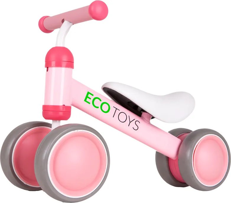 ECOTOYS odrážadlo pre deti 18–36 m, ružové, dvojité predné kolieska, blokáda riadenia