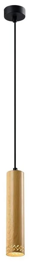 Čierne závesné svietidlo s dreveným tienidlom ø 7 cm Tubo – Candellux Lighting