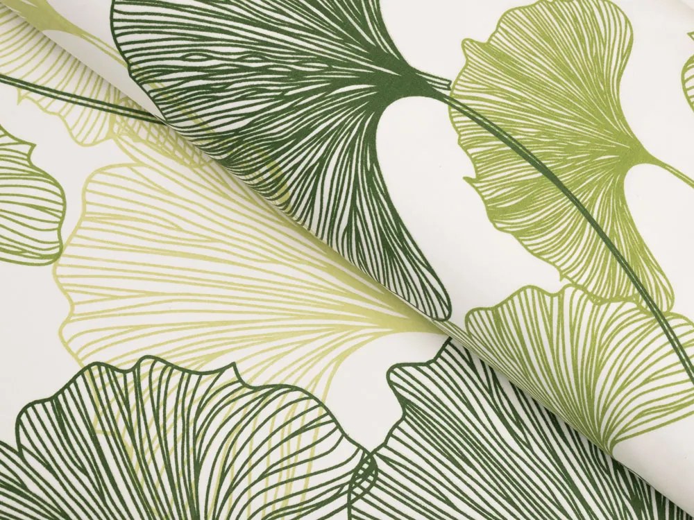 Biante Bavlnený obdĺžnikový obrus Sandra SA-576 Zelené Ginkgo listy na bielom 80x120 cm
