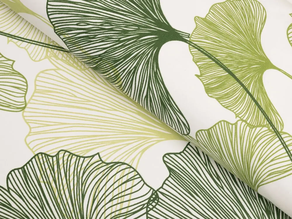 Biante Bavlnený záves Sandra SA-576 Zelené Ginkgo listy na bielom 150x210 cm