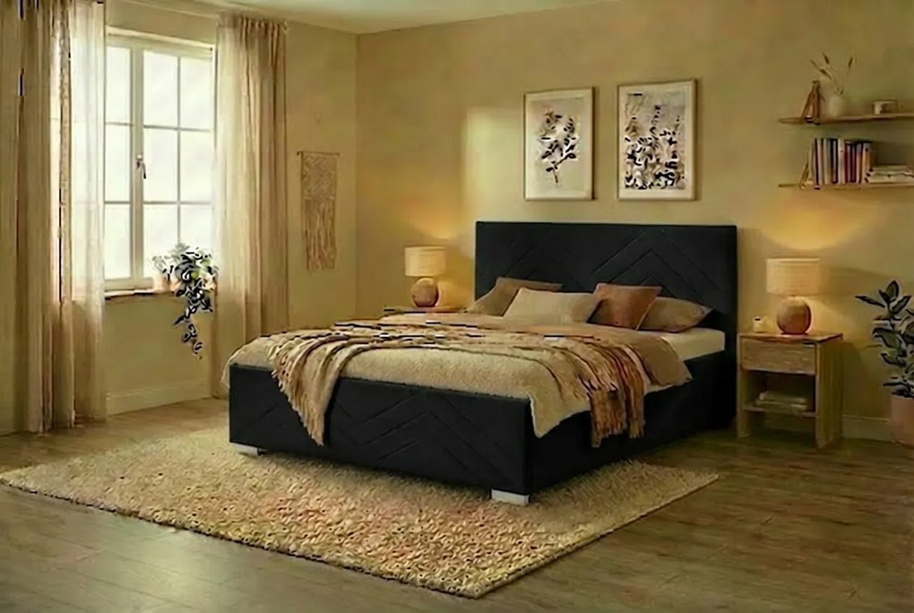 Postel CINDY 160x200 cm Čierna S matracom
