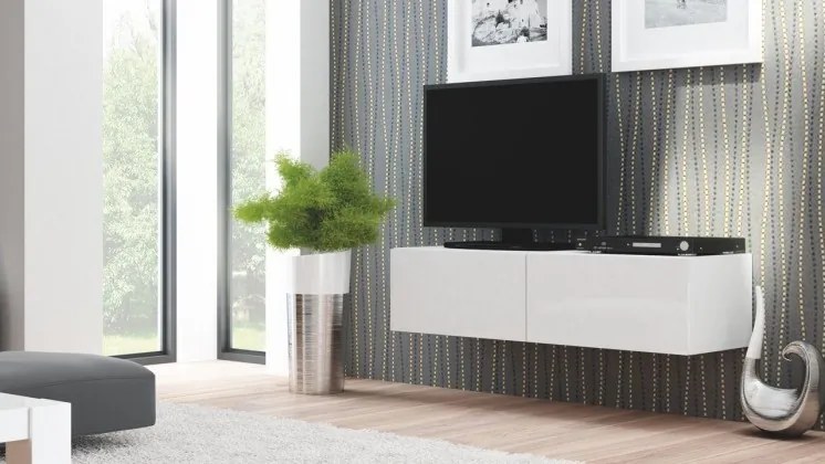 Livo - TV stolík 160 závesný (bílá mat/bílá lesk)