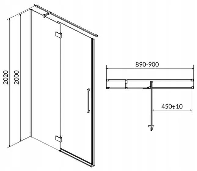 Cersanit Crea, krídlové dvere do otvoru 90x200 cm (ľavé), 8mm číre sklo, chrómový profil, S159-005