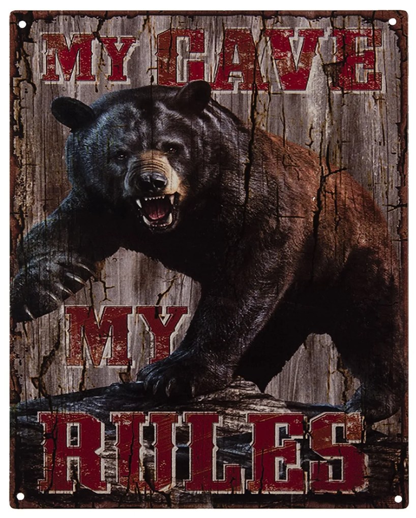Nástenná kovová platňa s medveďom My Rules - 25 * 20 cm