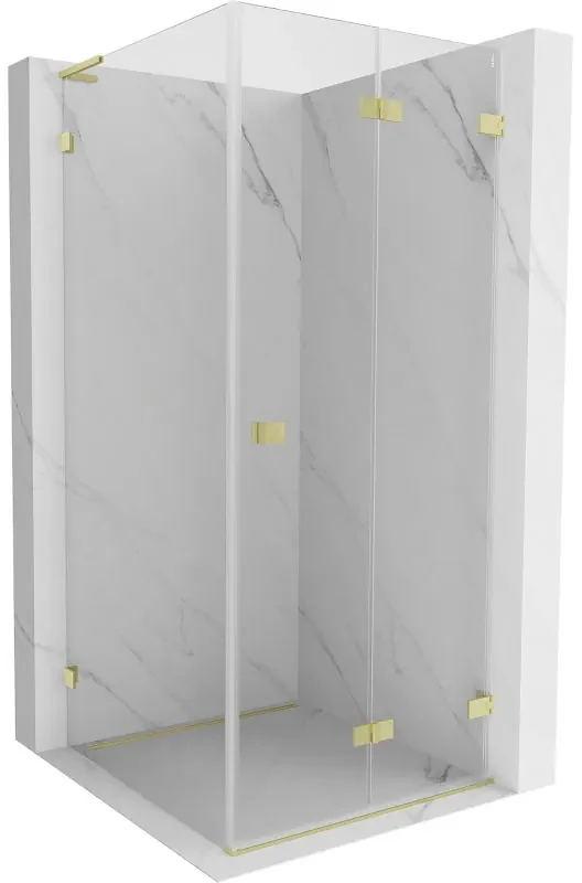 Mexen Lunar-F L, sklápací sprchový kút pravý 80 x 80 cm, 8mm číre sklo, zlatý kartáčovaný - 836L-080-080-55-00-P