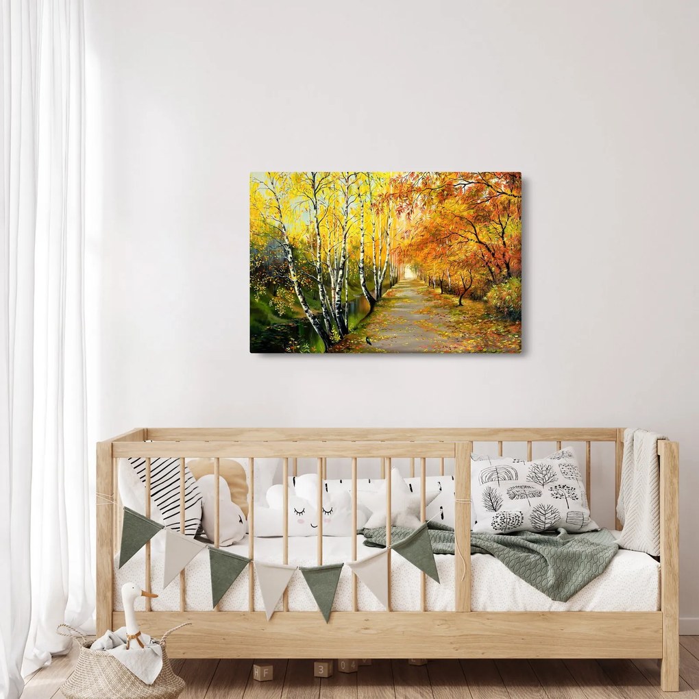 Obraz - Romantická alej pozdĺž vody, olejomaľba (90x60 cm)