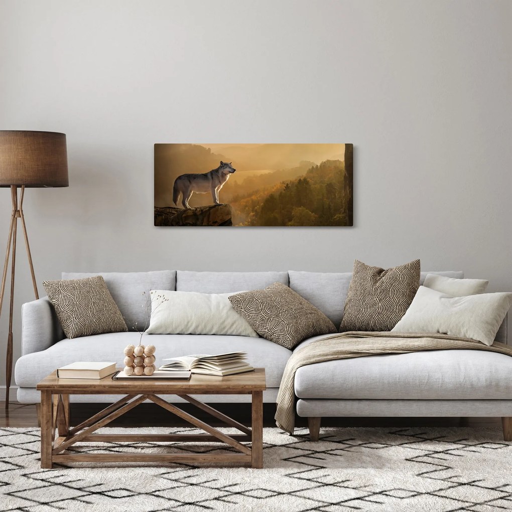 Obraz vlka na skale (120x50 cm)