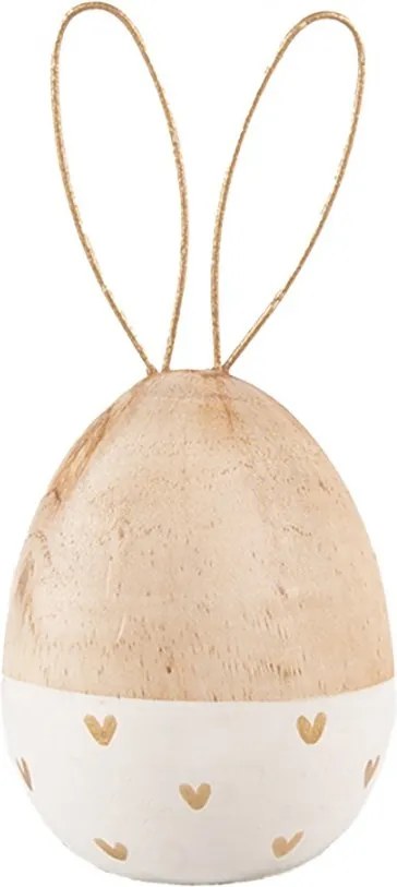 Bielo-hnedá dekoratívna figúrka vajcia králik - Ø 6x14 cm