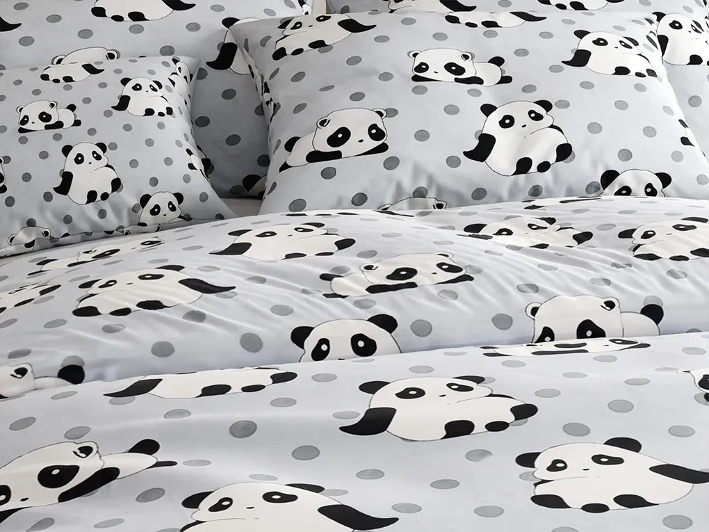 Obliečky z mikrovlákna PANDA sivé Rozmer obliečky: 2 ks 70 x 90 cm | 200 x 220 cm