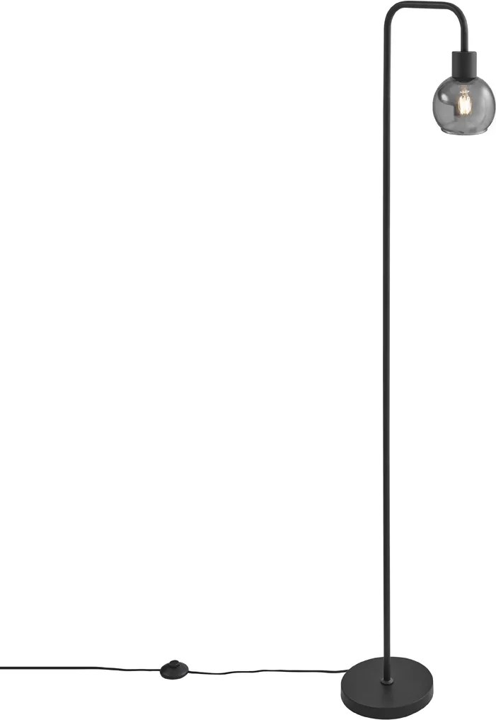 Art Deco stojaca lampa čierna s dymovým sklom - Vidro