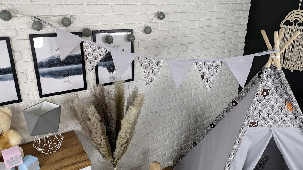 Detský stan TEEPEE (TÝPIE) ANIMALS s doplnkami - MACKO A KAMARÁDI - šedý