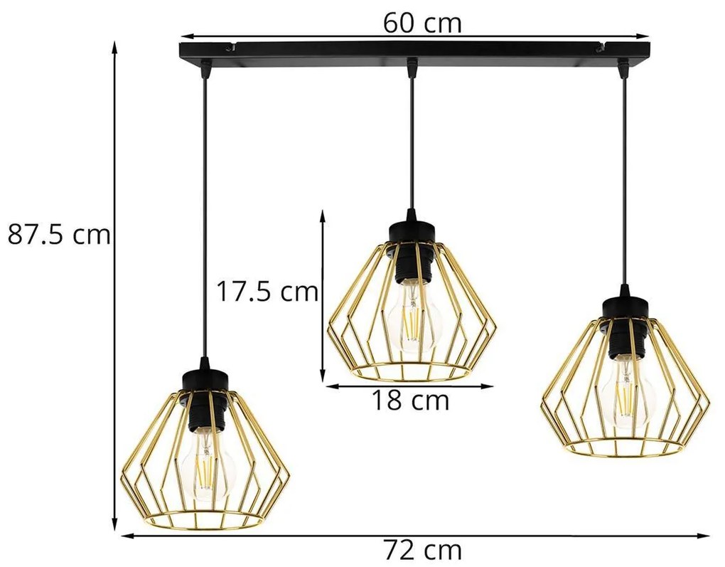Závesné svietidlo NUVOLA 1, 3x zlaté drôtené tienidlo
