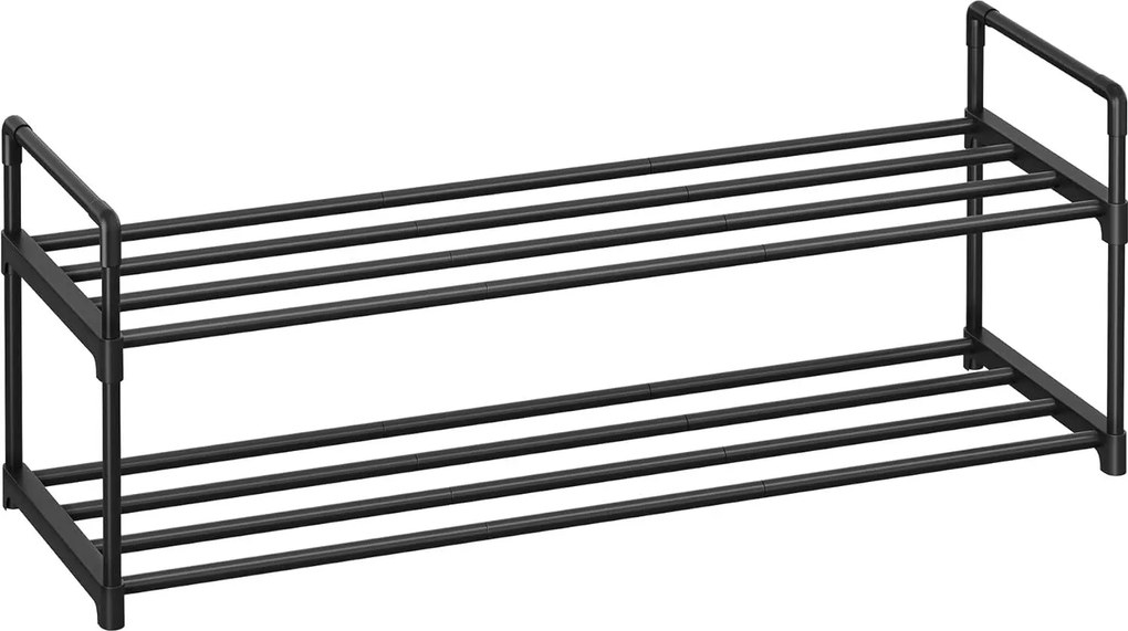 2-poschodový stojan na topánky, kovová polica na uloženie, pre 8–10 párov topánok, 30 x 92 x 34 cm, čierna