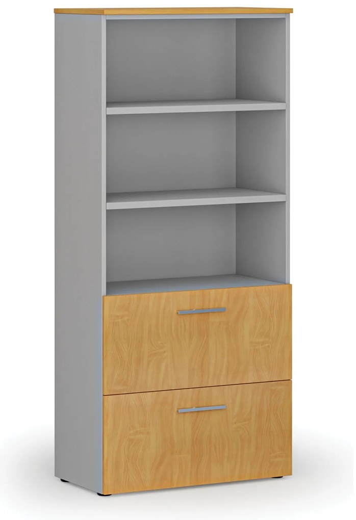 Skriňa so zásuvkami pre závesné zložky PRIMO GRAY, 800 x 420 x 1781 mm, sivá/buk