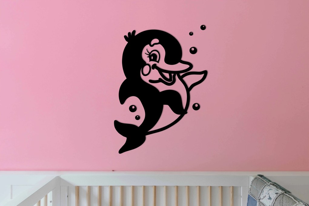 Drevený baby delfín na stenu - Čierna