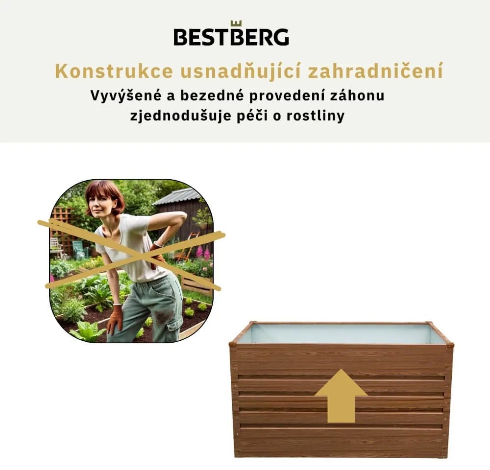 Vyvýšený záhradný záhon BestBerg VZ-735D / 735 l / 150 x 70 x 70 cm / červené drevo