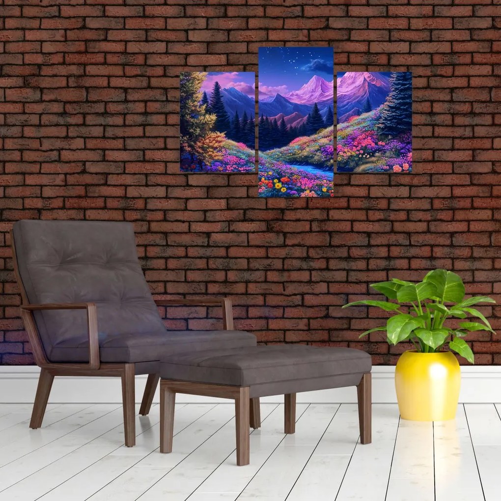 Obraz - Fialová krajina pri úplnku (90x60 cm)