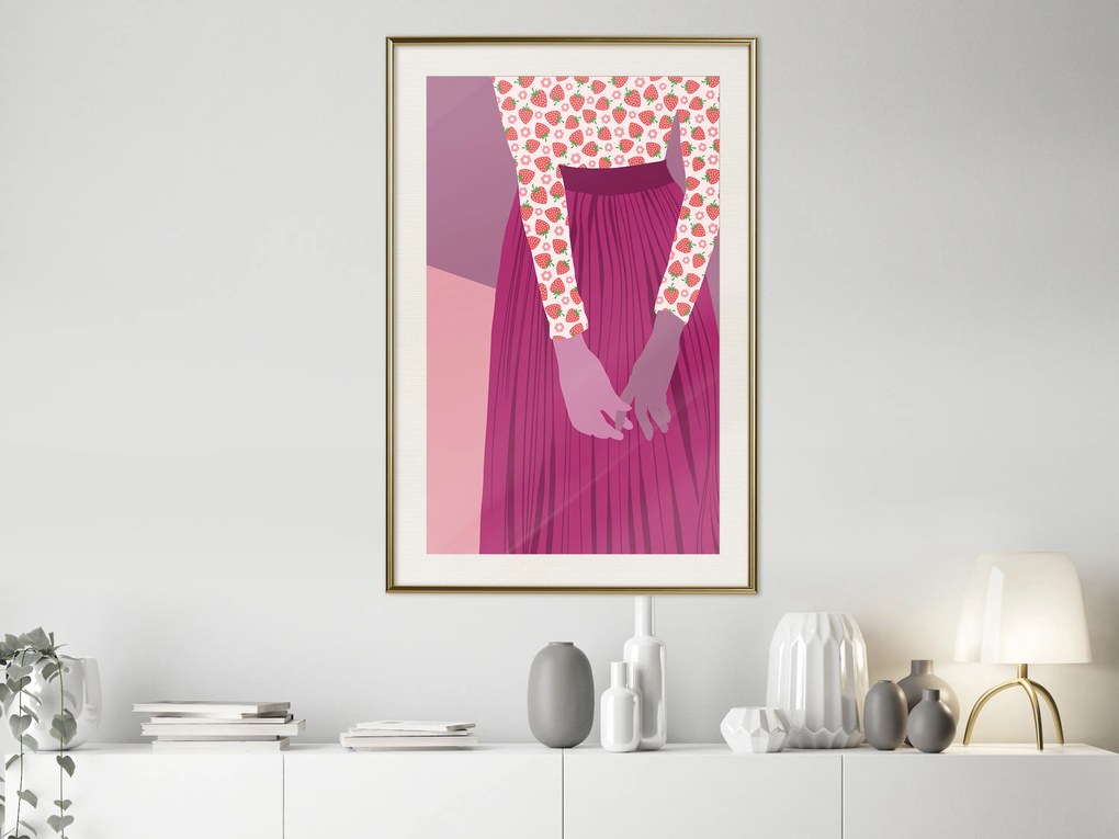 Artgeist Plagát - Strawberry Lady [Poster] Veľkosť: 30x45, Verzia: Zlatý rám s passe-partout
