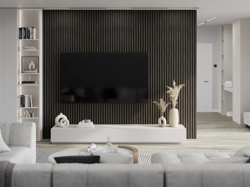 Mexen Lam-F, akustické stenové lamely 275 × 30 cm, plstený podklad 8 mm, technická dyha, orech striebristý, S105-275307-3015-009