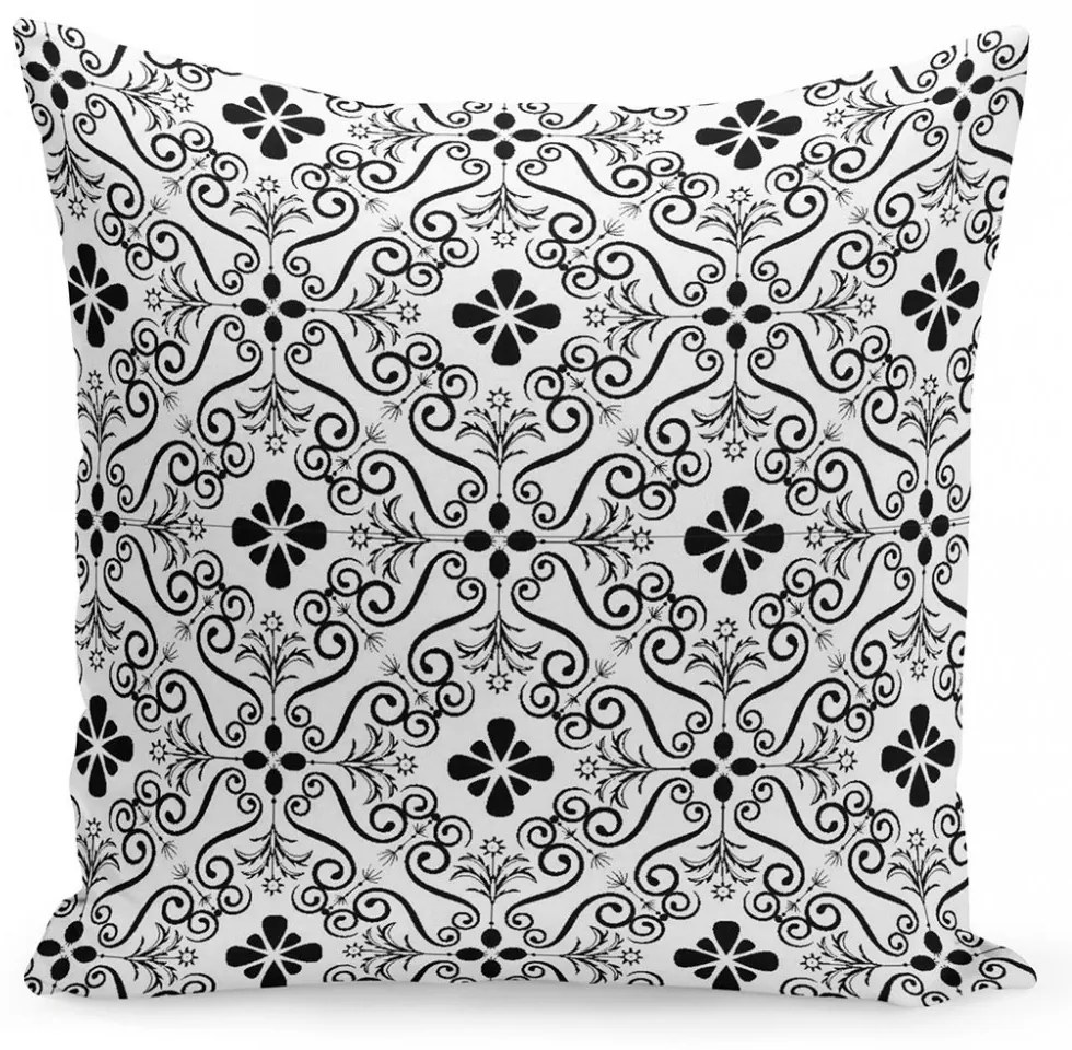 Biela obliečka s čierno-bielymi ornamentmi 40x40 cm