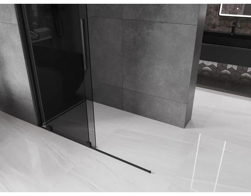 Mexen Velar, sprchová zástena s posuvnými dverami Walk-in 140 x 200 cm, 8mm šedé sklo, čierna matná, 871-140-000-43-70