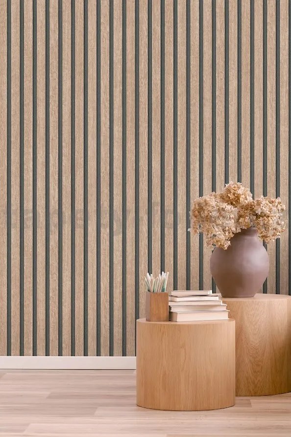 Vliesové tapety na stenu IMPOL TRADE 10400-32, rozmer 10,05 m x 0,53 m, lamely na stenu dub natural, IMPOL TRADE