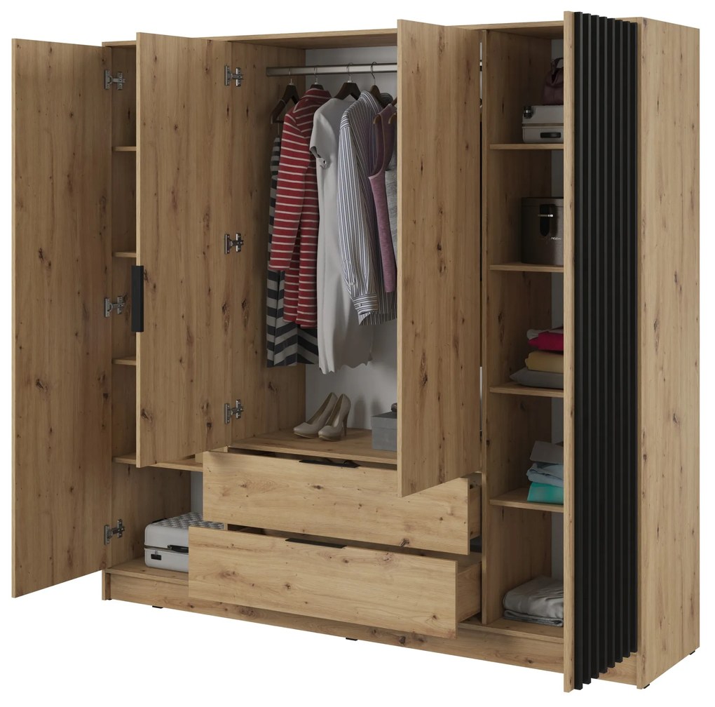 Šatníková skriňa Nelly 206 cm so zrkadlom dub artisan/čierna