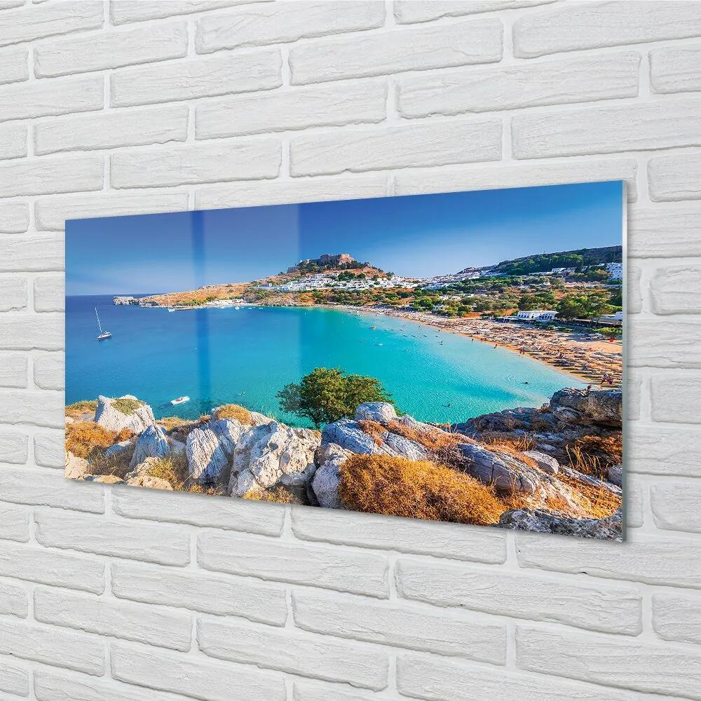 Sklenený obraz Grécko pobrežie beach panorama 100x50 cm