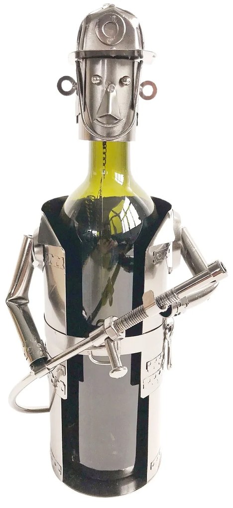 Kovový stojan na fľašu vína v dizajne hasičov Chevalier - 17 * 12 * 22 cm