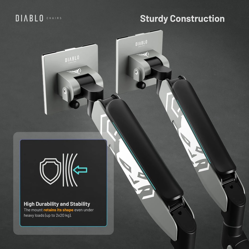 Držiak na dva monitory 35" RGB, sivo-čierny: Diablo X-Arm Dual