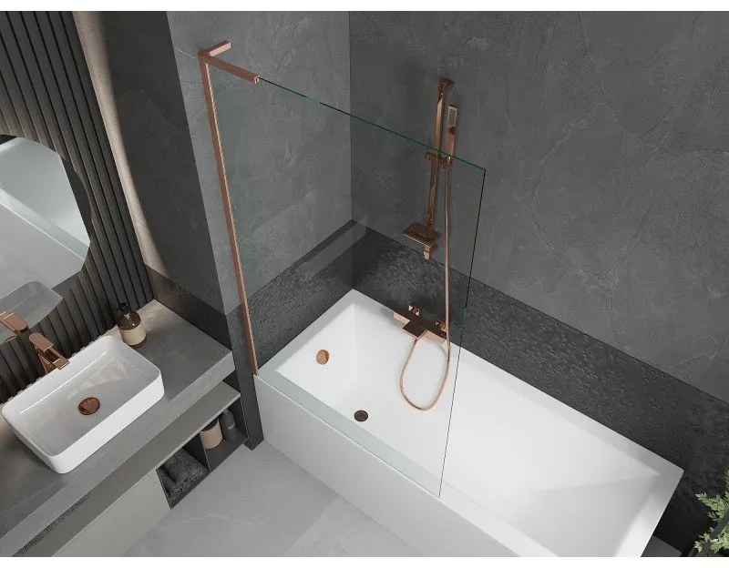 Mexen Next L, 1-krídlová vaňová zástena 100 x 150 cm, 6mm číre sklo, medený profil, 895-100-000-03-00-65