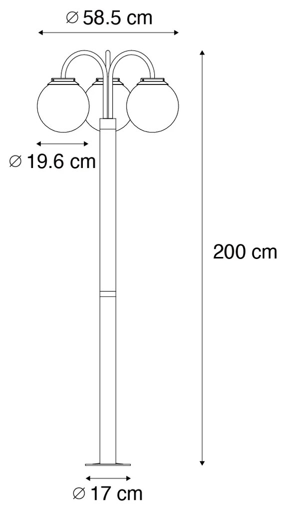 Lampa svietidlo čierna s priehľadným sklom 200 cm 3-svetlo IP44 - Sfera