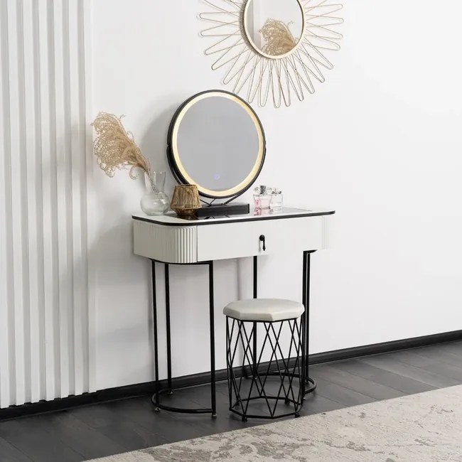 Toaletný stolík so zrkadlom a taburetom Umbria biela 80cm