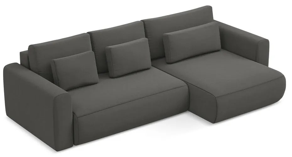 Tmavosivá zamatová rozkladacia/s úložným priestorom rohová pohovka (pravý roh/s leňoškou) Kapua – Makamii