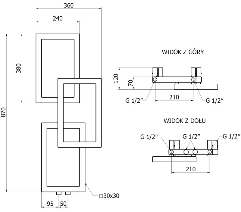 Mexen Grid, dekoratívny kúpeľňový radiátor 870 x 360 mm, 209 W, grafitová, W215-0870-360-00-66