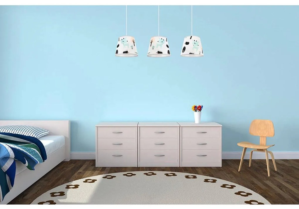 Detské závesné svietidlo Bambi, 3x textilné tienidlo so vzorom, s
