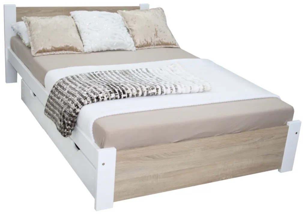 Jednolôžková posteľ LAPIS + rošt ZDARMA - sonoma/biela / 100x200 / áno