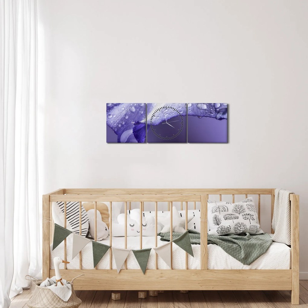 Obraz - Okvetný lístok s kvapkami (s hodinami) (90x30 cm)