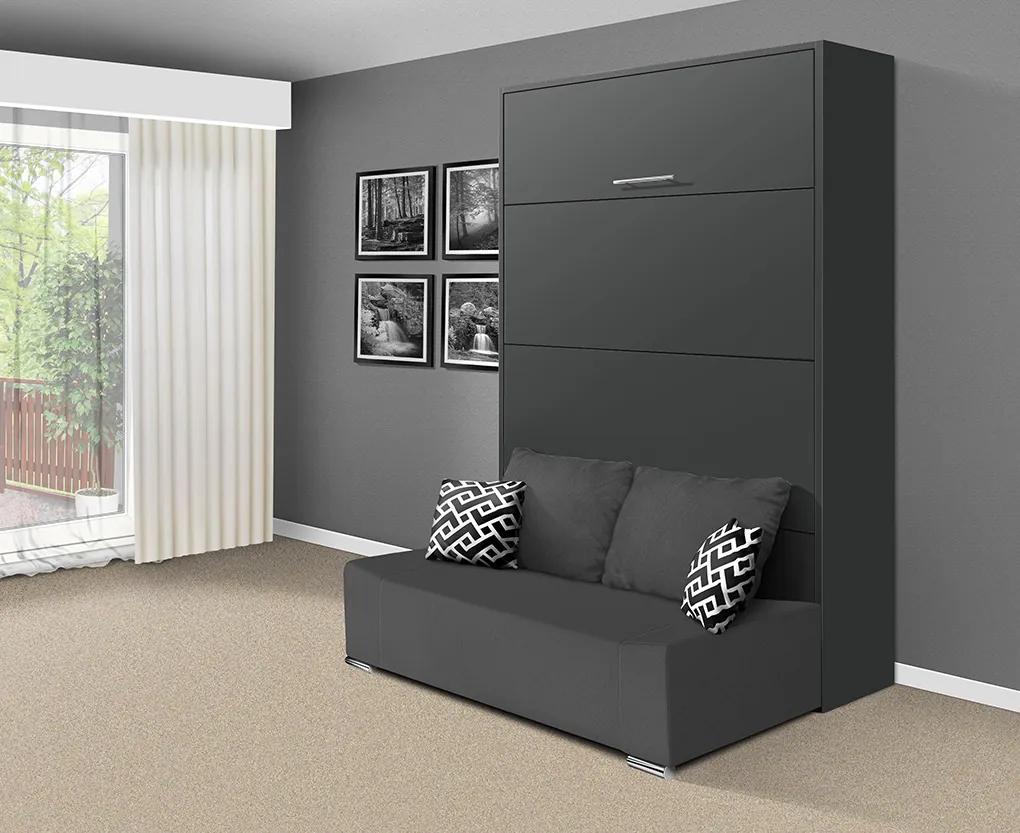 Nabytekmorava Sklápacia posteľ s pohovkou VS 21058P 200x180 farba pohovky: Sivá, Typ farebného prevedenia: Antracit / dvere biele LESK