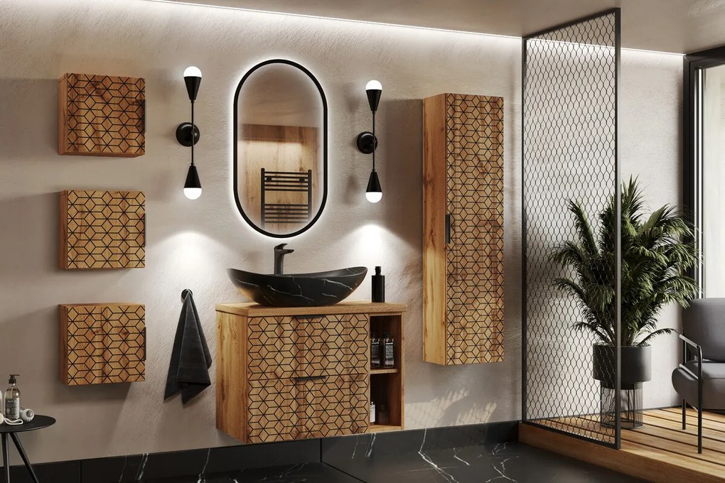 Sada keramického umývadla na dosku a výpusti LENA čierny mramor