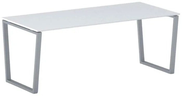 Kancelársky stôl PRIMO IMPRESS, 200x90 cm, sivostrieborná podnož, biela