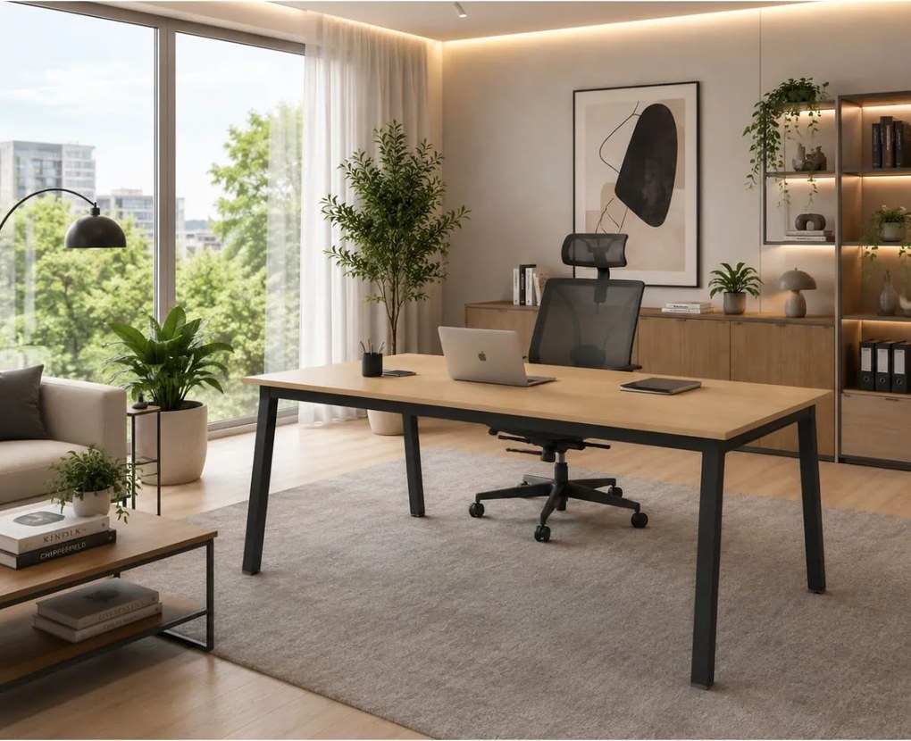 Rokovací kancelársky stôl PRIMO BASIC, 160x80 cm, čierna podnož, buk