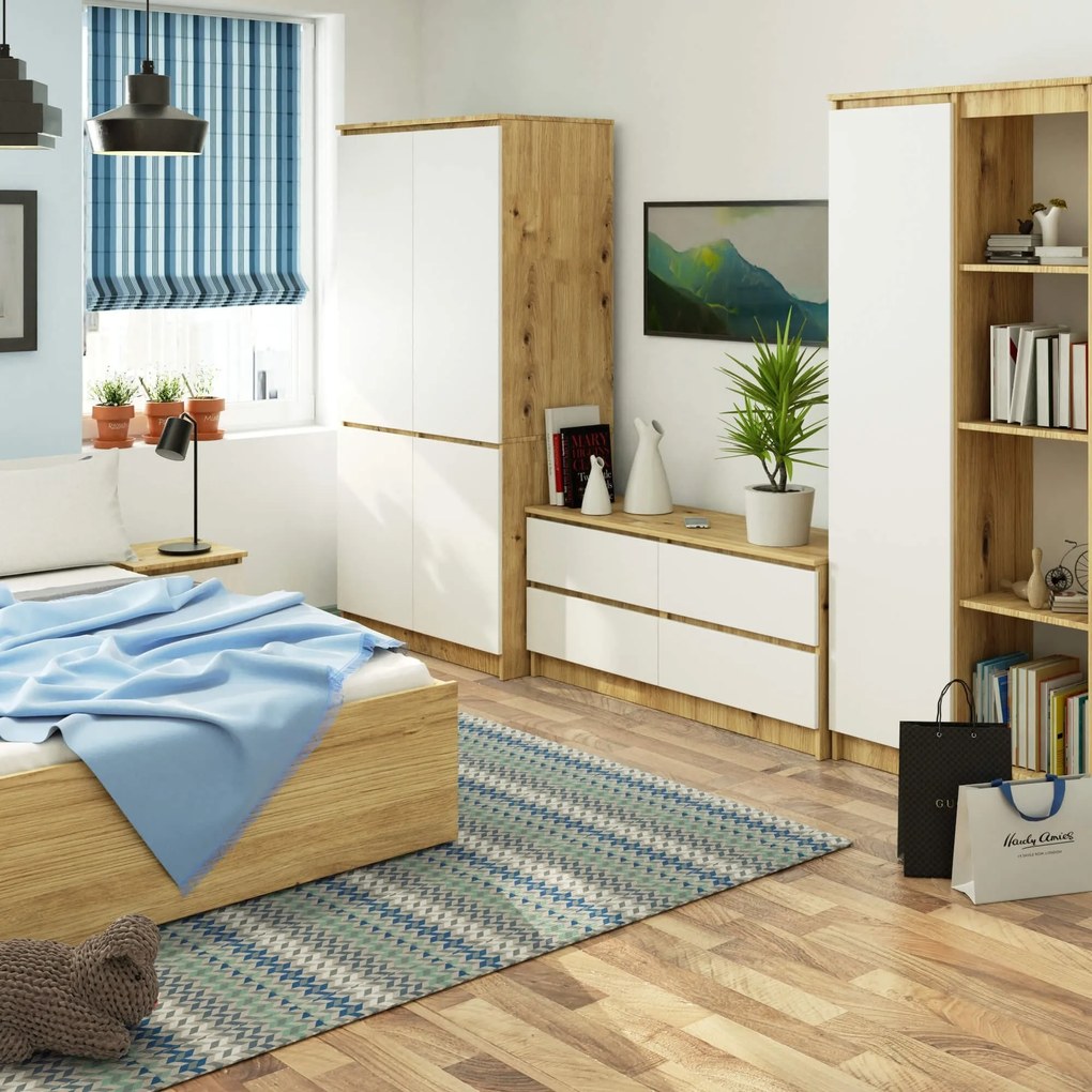 Šatníková skriňa CLP S90/4D dub artisan/biela