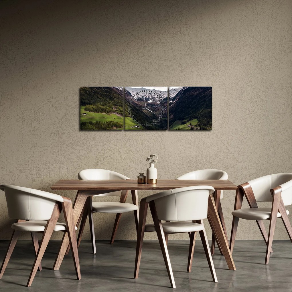 Obraz - Údolie pod horami (s hodinami) (90x30 cm)