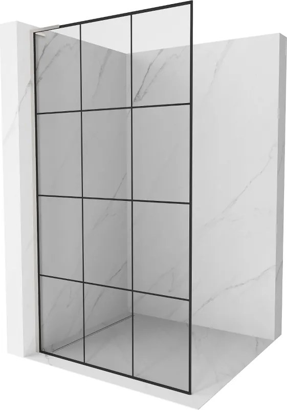 Mexen Kioto L, sprchová zástena Walk-In 110 x 200 cm, 8mm číre sklo čierny vzor, brúsená oceľ profil, 800-110-103-97-77