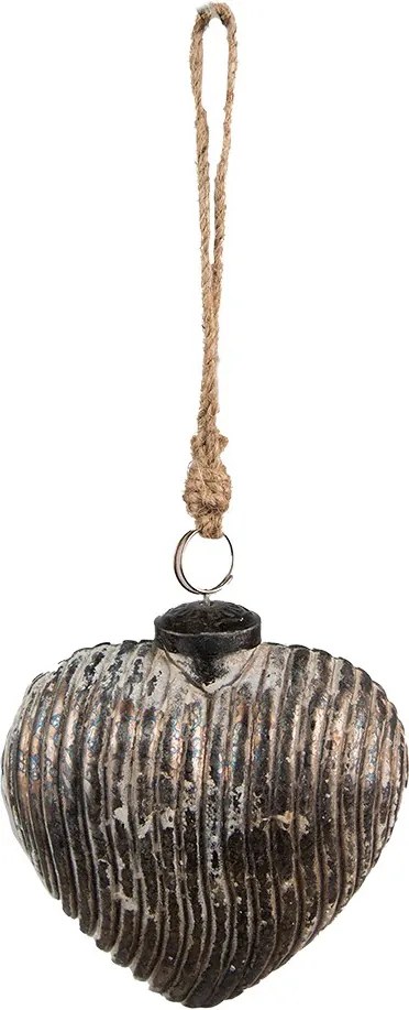 Šedá antik vianočná sklenená ozdoba srdca - 11*5*12 cm
