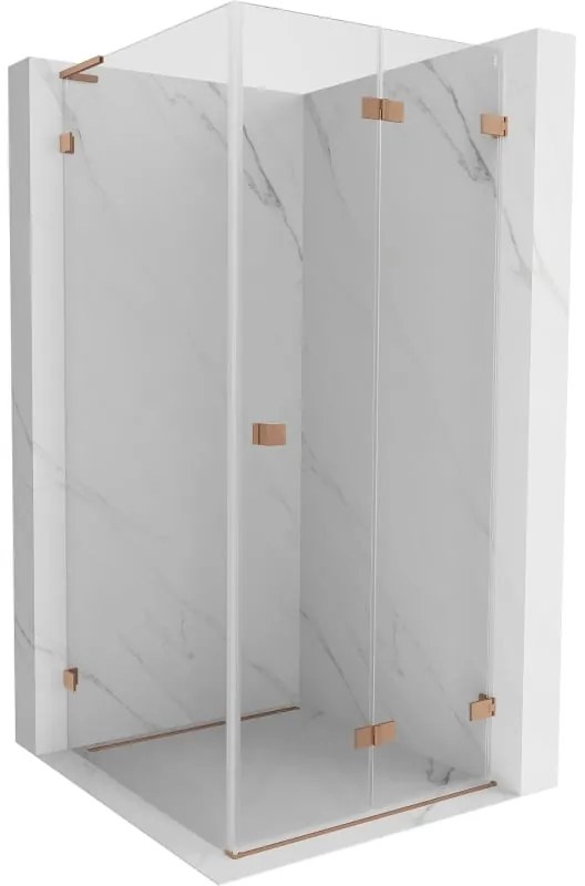 Mexen Lunar-F L, 1-krídlový sprchový kút so skladacími dverami, pravý, 70 x 70 cm, 8mm číre sklo, medený profil, 836L-070-070-65-00-P