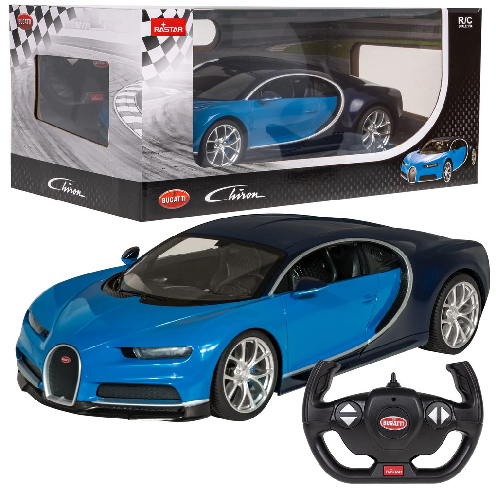 Bugatti Chiron modrý model RASTAR 1:14 Diaľkovo ovládané auto + LED svetlá + diaľkové ovládanie 2,4 GHz