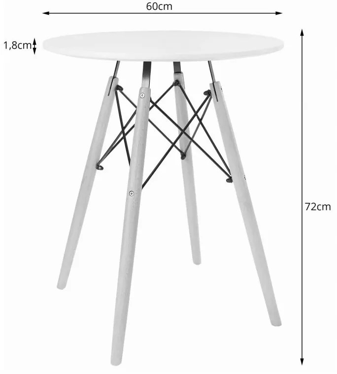 Jedálenská zostava TODI 60cm okrúhly stolový set biely+ 2 stoličky MARK sivé